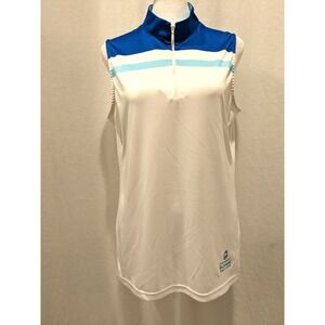 FootJoy Tank Top Womens Large Sleeveless Golf Athleisure Blue/White 1/4 Zip Logo